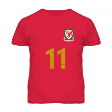 Wales National Gareth Bale 11 Distressed Red Football T Shirt
