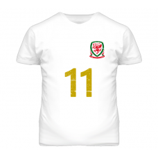 Wales National Gareth Bale 11 Distressed Image White Football T Shirt